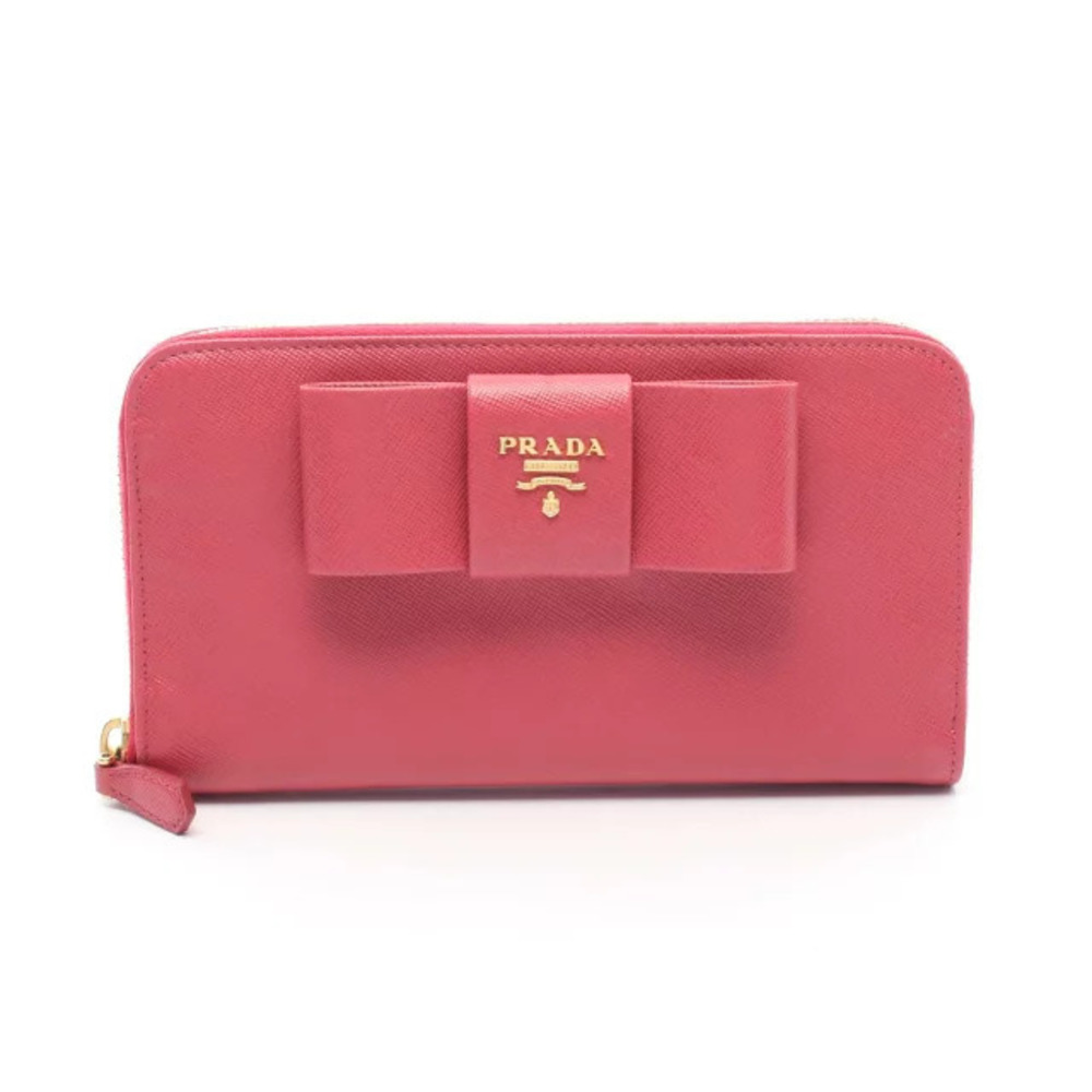 Prada Round Long Wallet Leather Pink